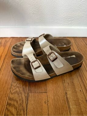 Birkenstock Sydney Birko-Flor Graceful Pearl White Double Strap Sandal Size EU41